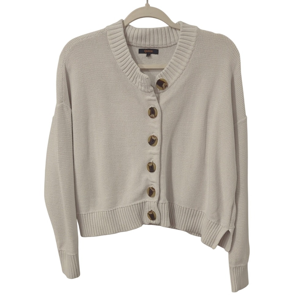 Quince 100% Organic Cotton Cropped Cardigan in Ivory size Medium